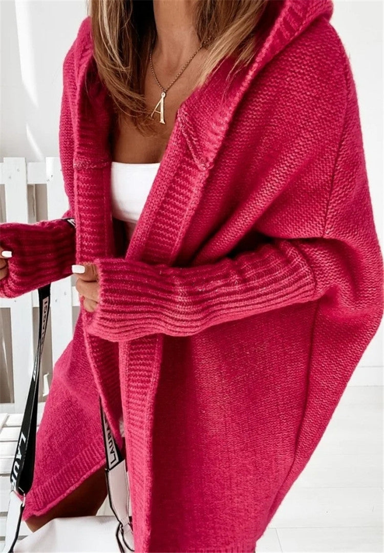 Fashion Bat Sleeve Hooded Cardigan Oversized Loose