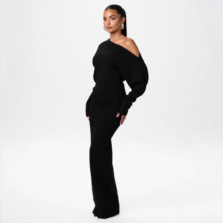Slim Long Sleeve Knitted Dress  Off-shoulder Bodycon