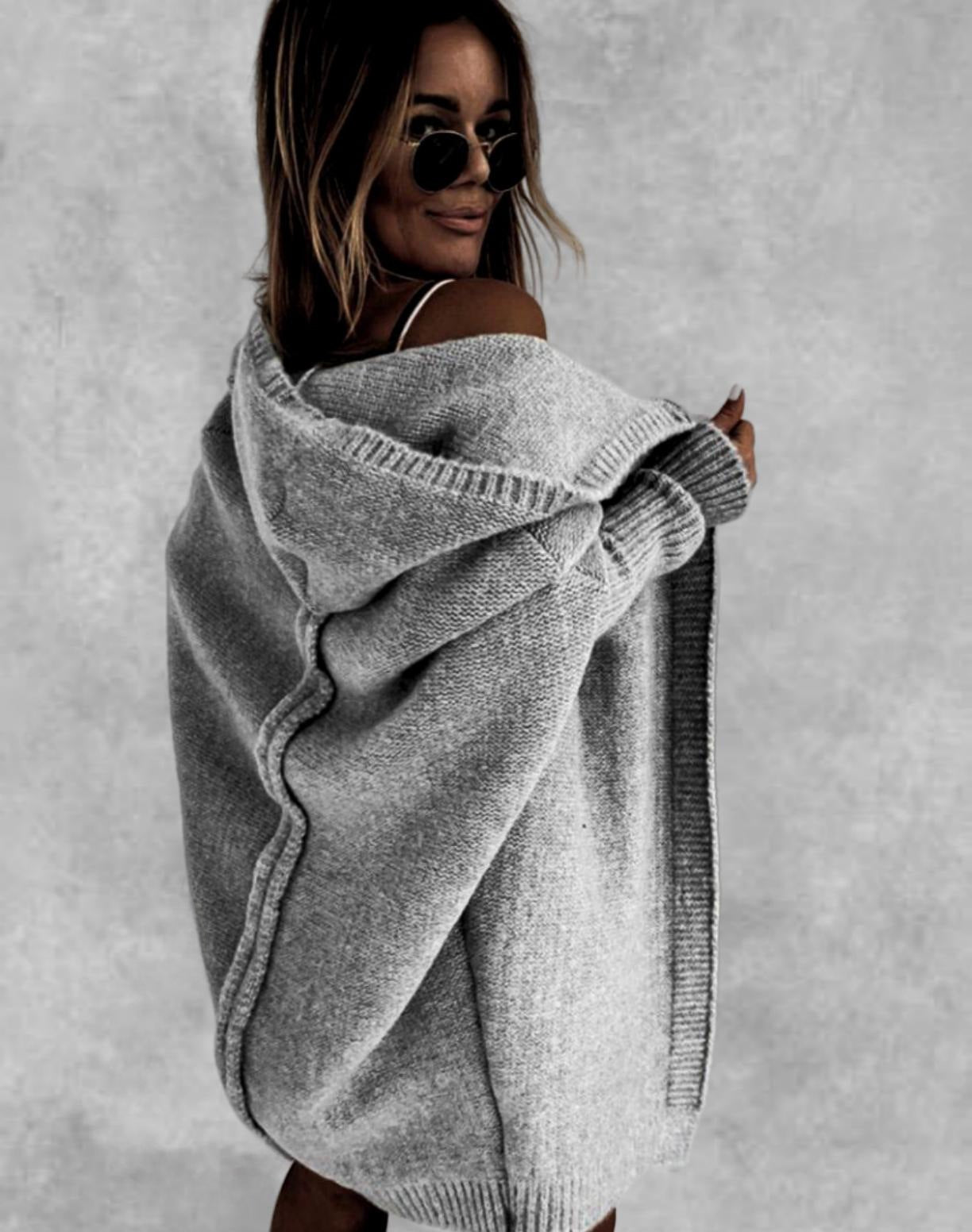 Fashion Bat Sleeve Hooded Cardigan Oversized Loose