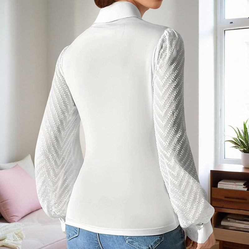 Women's Criss-Cross Deep V-Neck Chiffon Long Sleeve Top - Elegant Blouse With Semi-transparent Sleeve For Spring&Fall