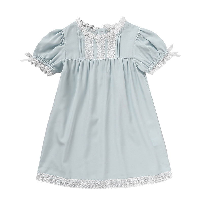 Toddler Girls Dress, Summer Lace Trim Puff Short Sleeves Crew Neck Princess Party Dress