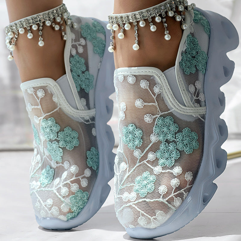 Glitter Transparent Mesh Patch Breathable Sneakers - Without Ankle Strap