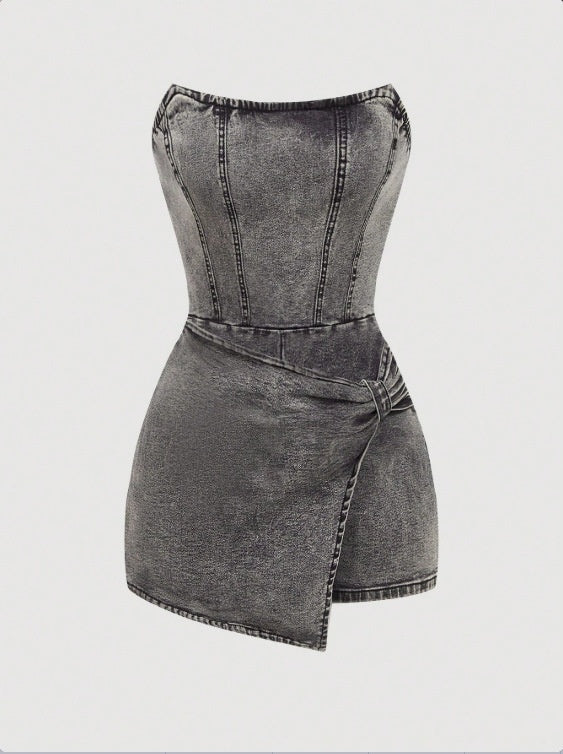 Tube-top Denim Jumpsuit Skirt