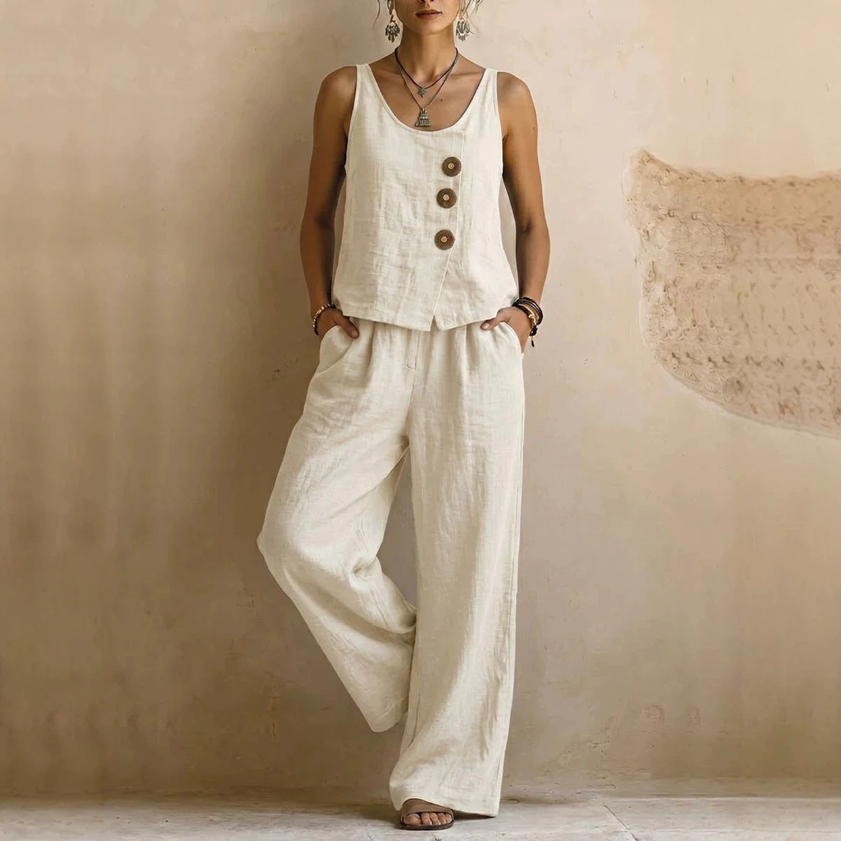 Casual Sleeveless Tank Top And Pants Set