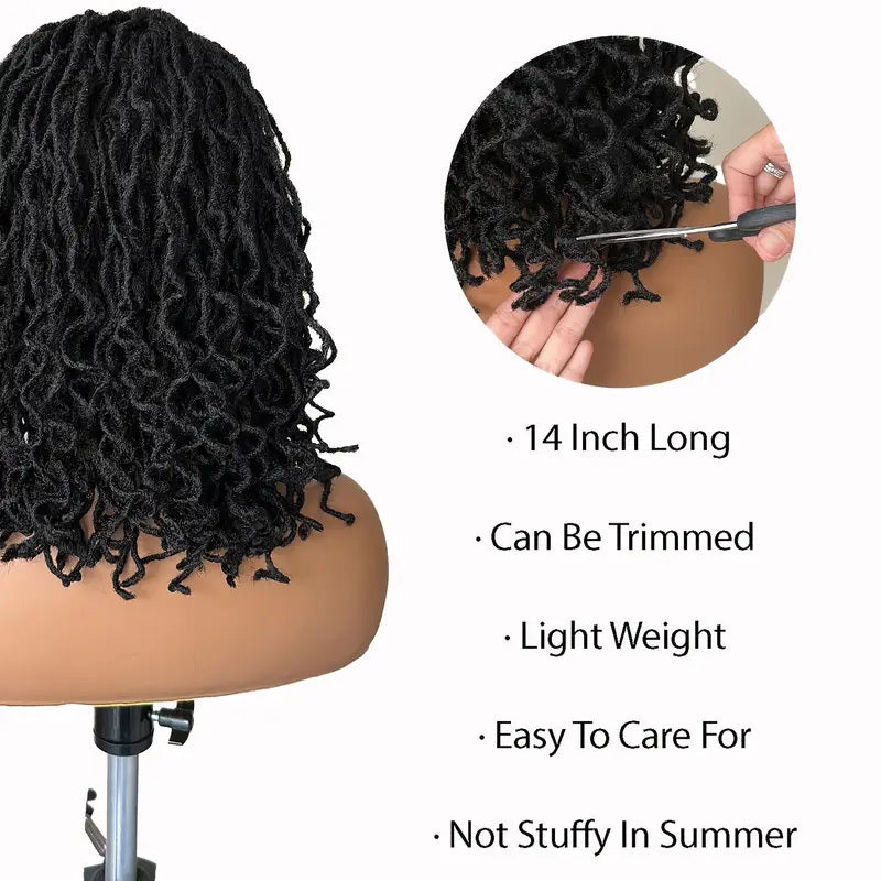 4x4 Lace Front Braided Wig Curly Mini Faux Locs Ombre Brown Ombre Blonde 14 Inch Shoulder Length Synthetic Lace Wig For Women