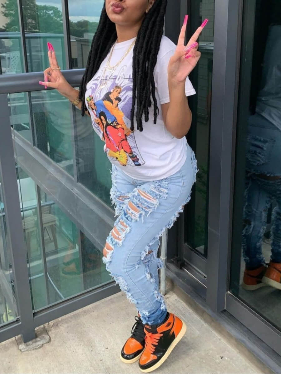 Ripped Stretch Jeans, Slim-fit Gradient Jeans, Suitable For All Kinds Of Wear, The Perfect Holiday Gift, Denim For Women