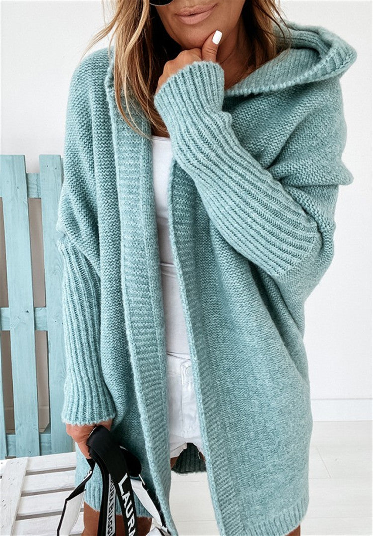 Fashion Bat Sleeve Hooded Cardigan Oversized Loose