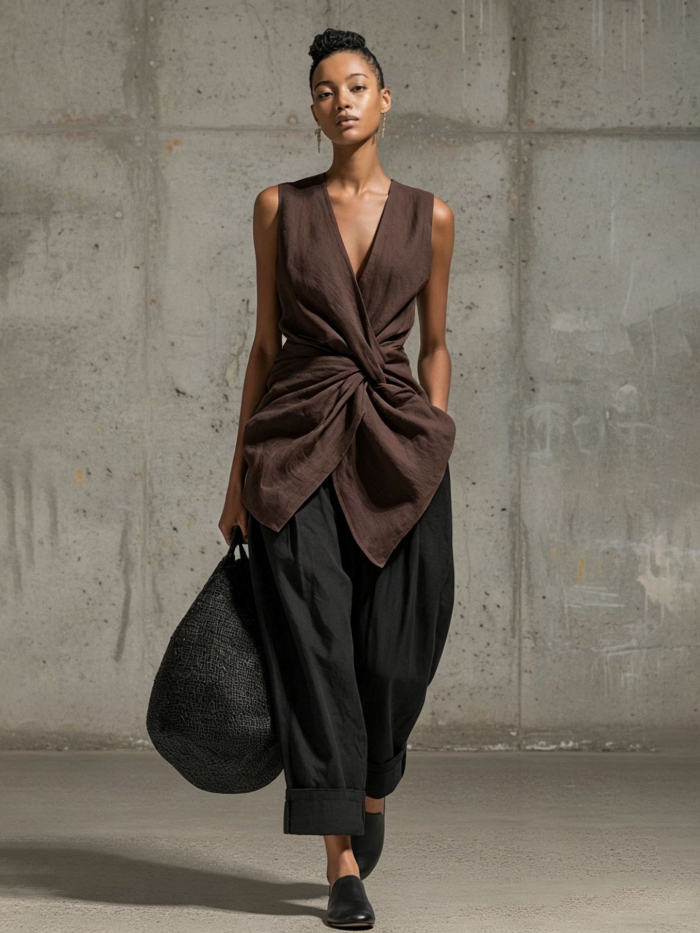 Tie-front V-neck Sleeveless Top Wide-leg Pantsuit