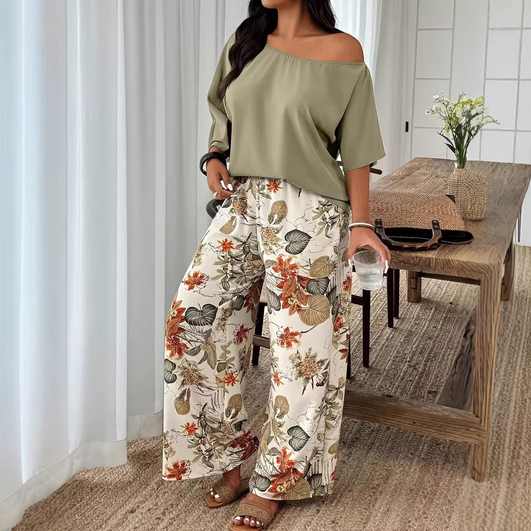 Wide-leg Pants Loose-fitting Two-piece Set