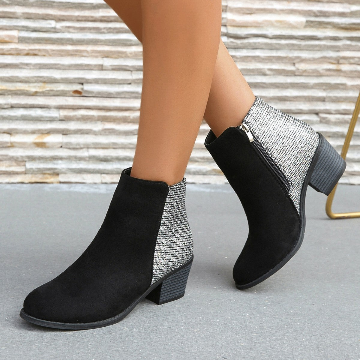 Chunky Heel Plus Size Side Zip Short Boots Women