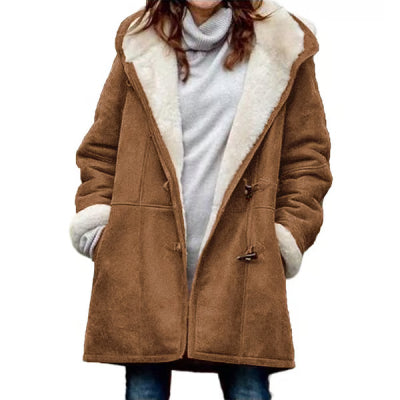 Warm Fleece Hooded buttoned jacket with pockets