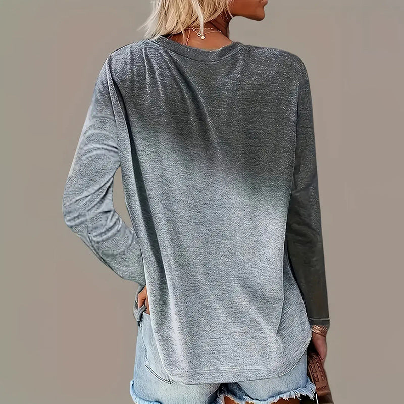 Women's 2Pack Tops Spring Fall Casual Gradient Color Round Neck Long Sleeve T Shirt Blouse