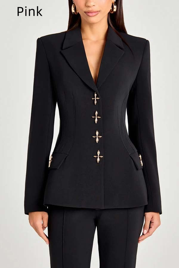 Solid-Colored  Long-Sleeve Blazer