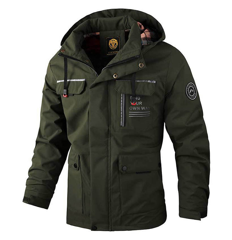 Hooded Jacket  Windproof Coat  With Multiple Pockets
