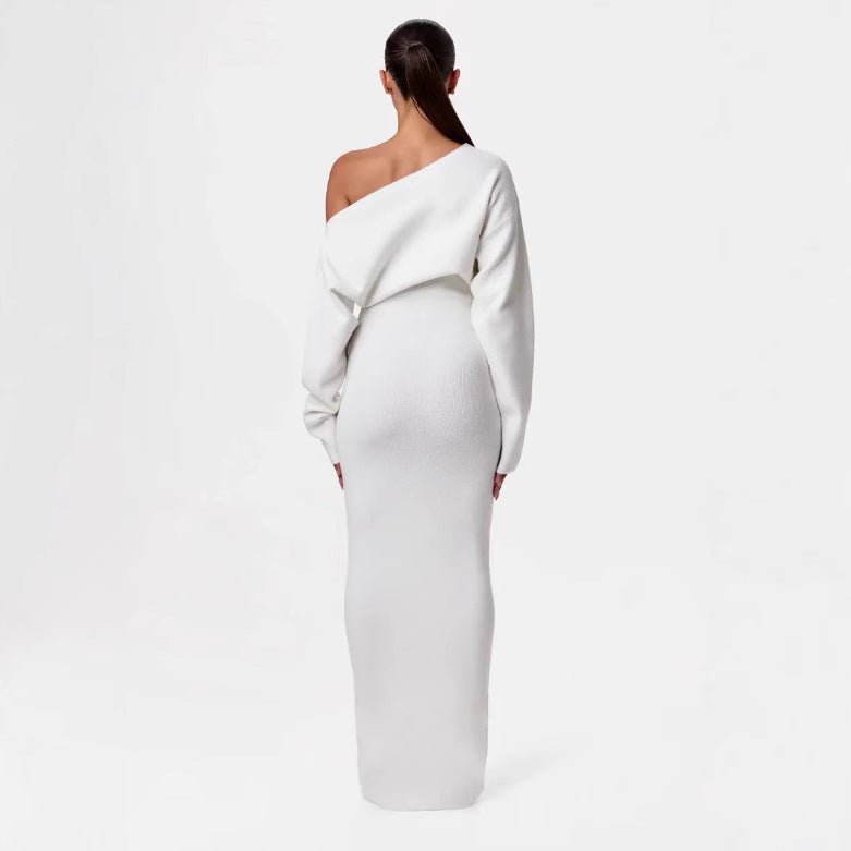 Slim Long Sleeve Knitted Dress  Off-shoulder Bodycon
