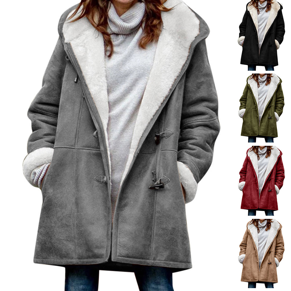 Warm Fleece Hooded buttoned jacket with pockets