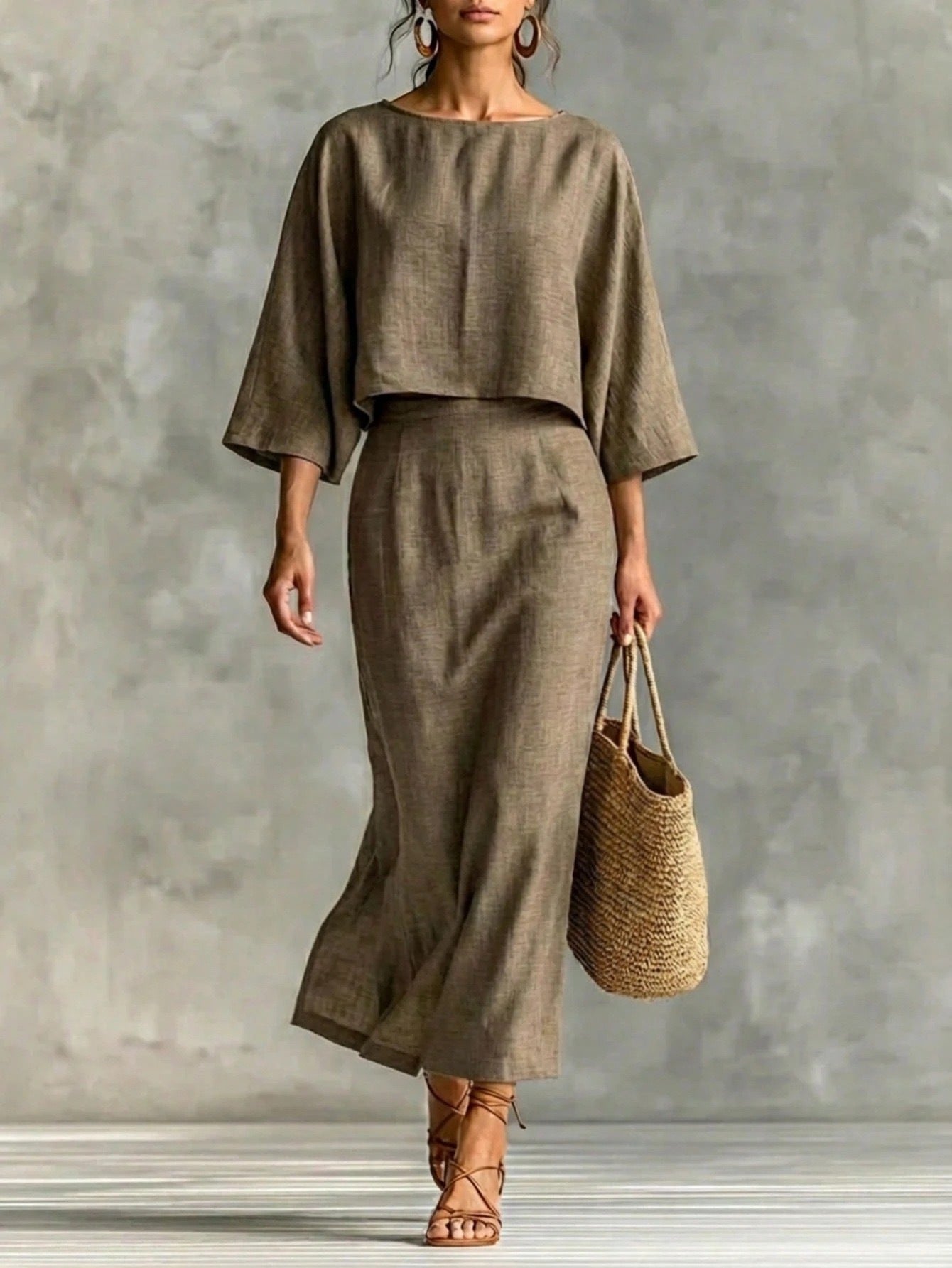 High-Waisted Midi Skirt And Loose Top Set