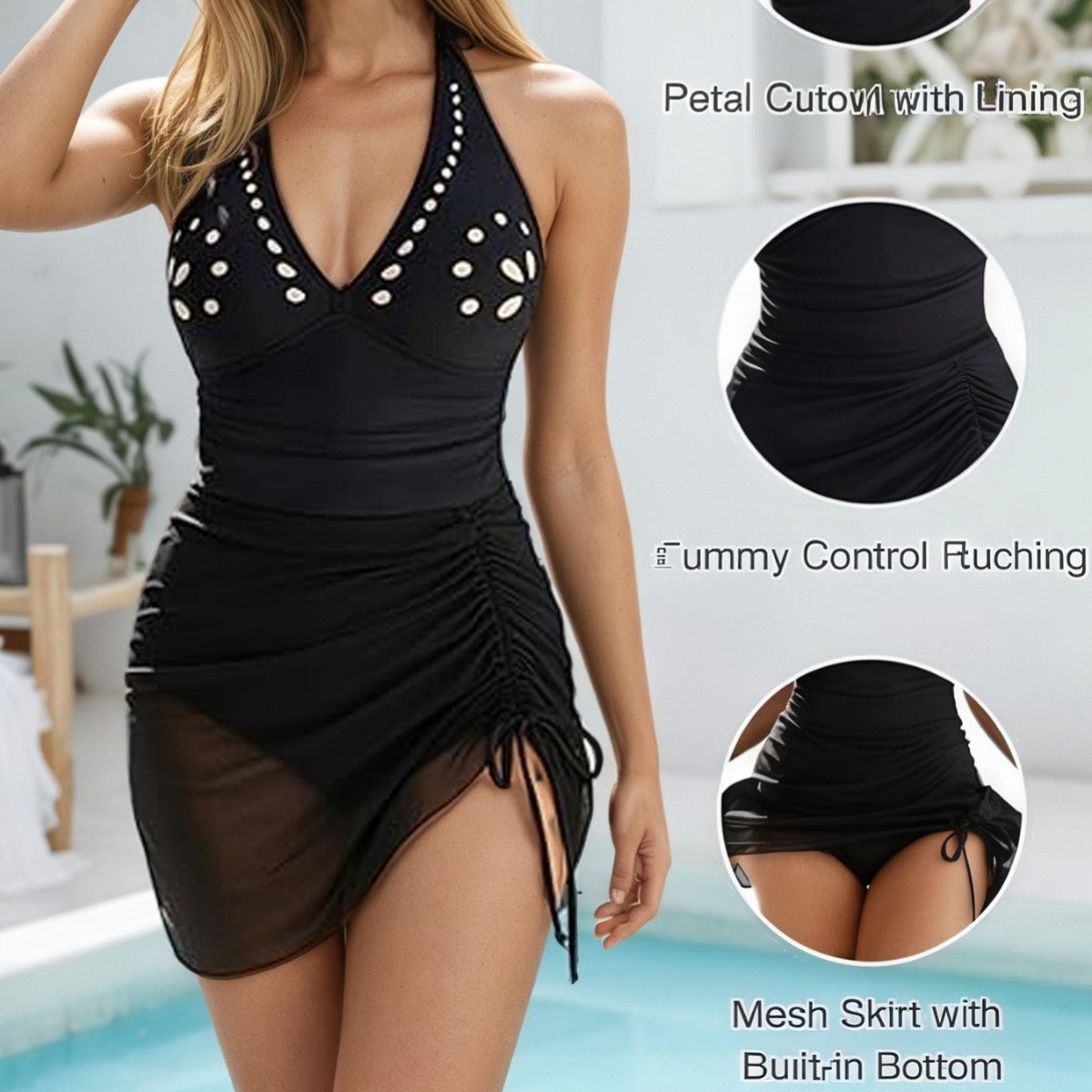 One-piece Swimsuit With A Cutout Design Features A Drawstring Detail