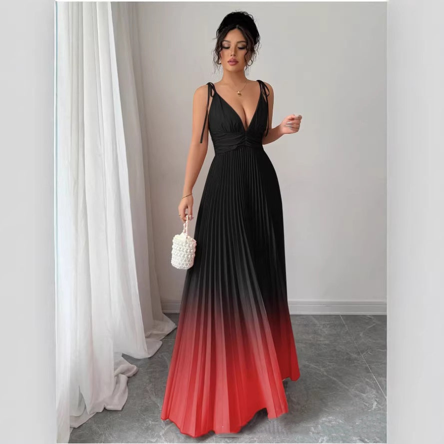V-Neck Defined Waist  Slip Dress