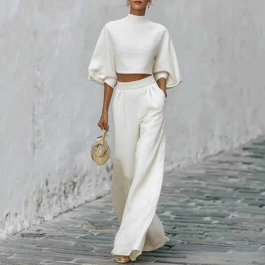 Short Top And High-Waisted Casual Pants Two-Piece Set