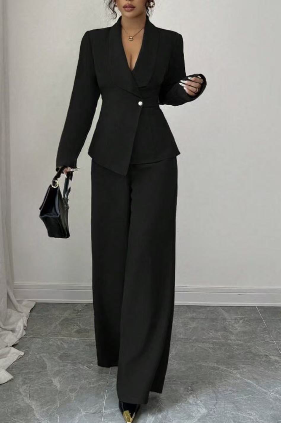 Solid-color Long-sleeve Straight-leg Pants Set