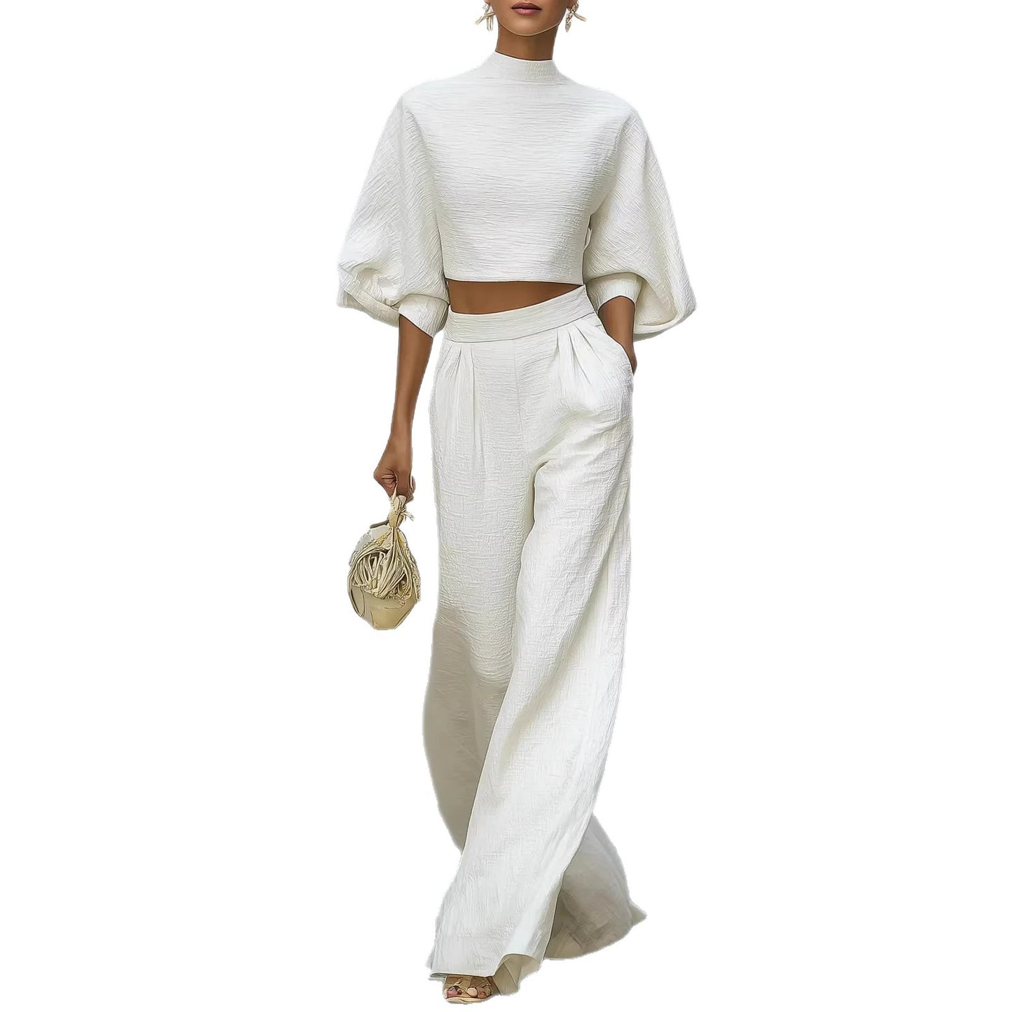 Short Top And High-Waisted Casual Pants Two-Piece Set