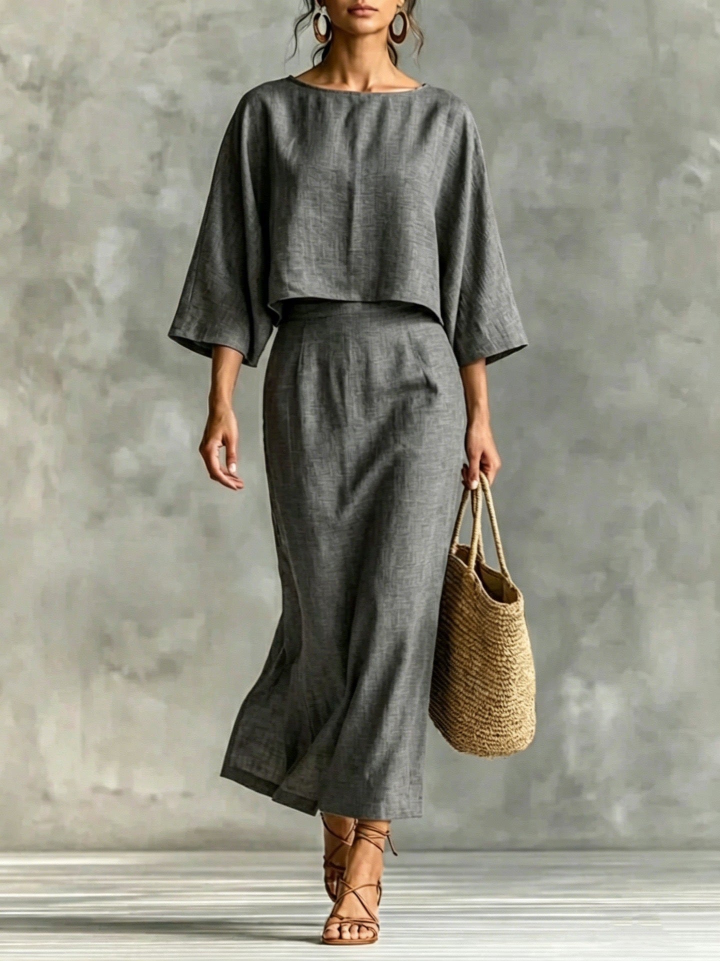 High-Waisted Midi Skirt And Loose Top Set