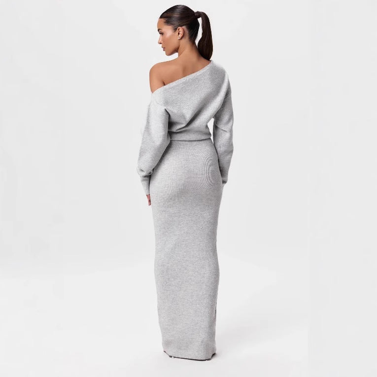 Slim Long Sleeve Knitted Dress  Off-shoulder Bodycon