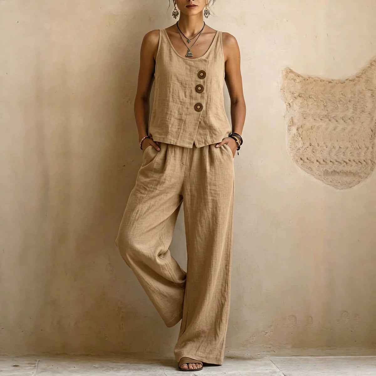 Casual Sleeveless Tank Top And Pants Set