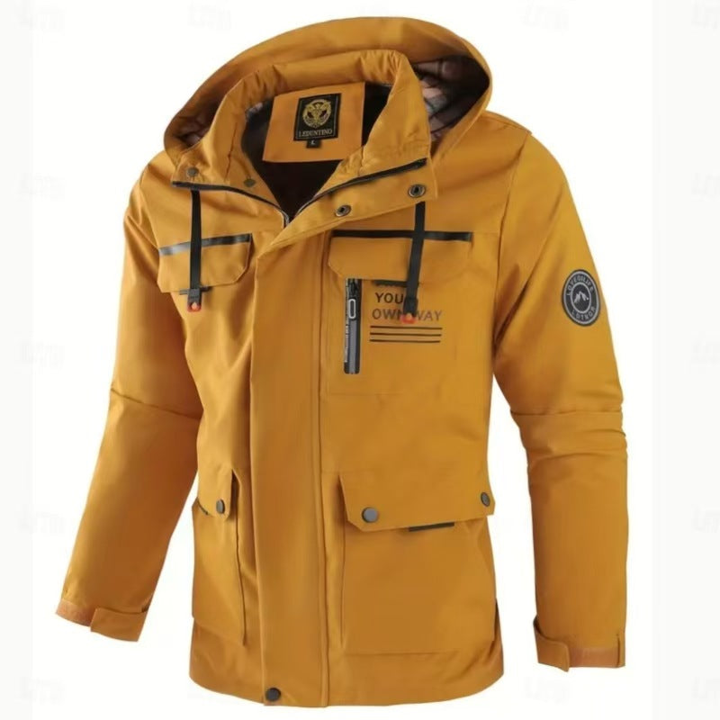 Hooded Jacket  Windproof Coat  With Multiple Pockets