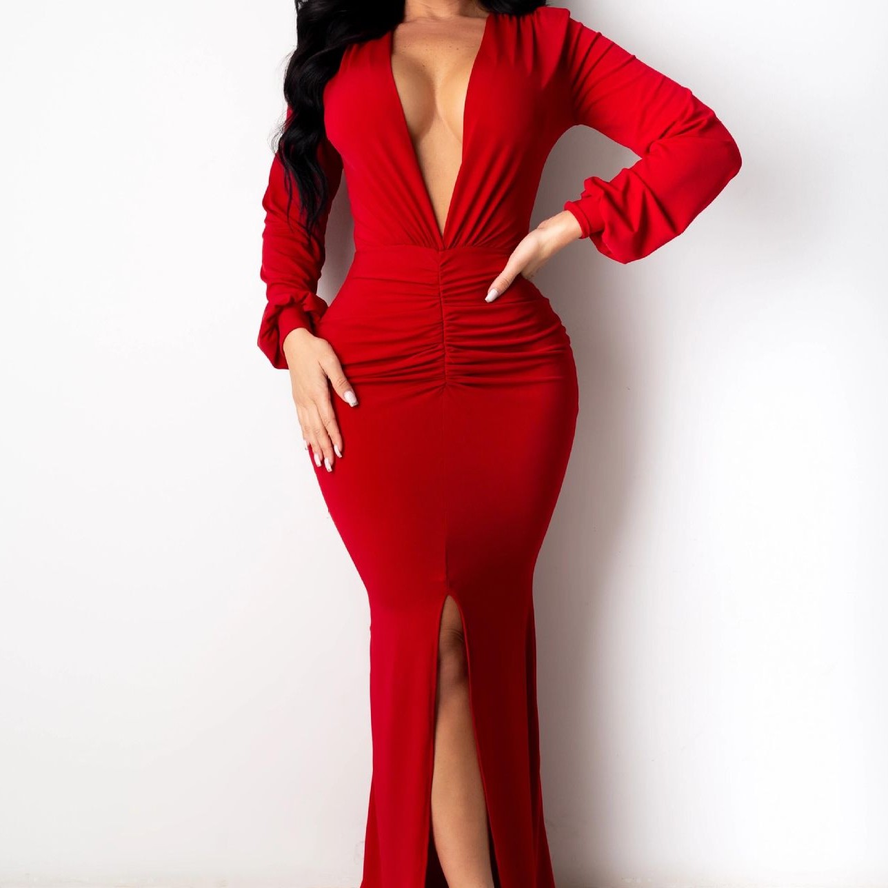 Large V-neck Slim-fit Nightclub Evening Dress