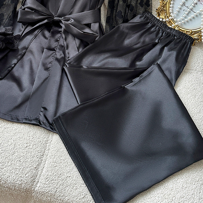 Flared-sleeve Set Viscose Sleepwear With Long Pants