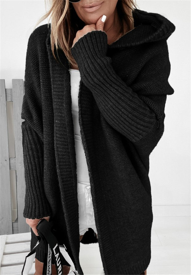 Fashion Bat Sleeve Hooded Cardigan Oversized Loose