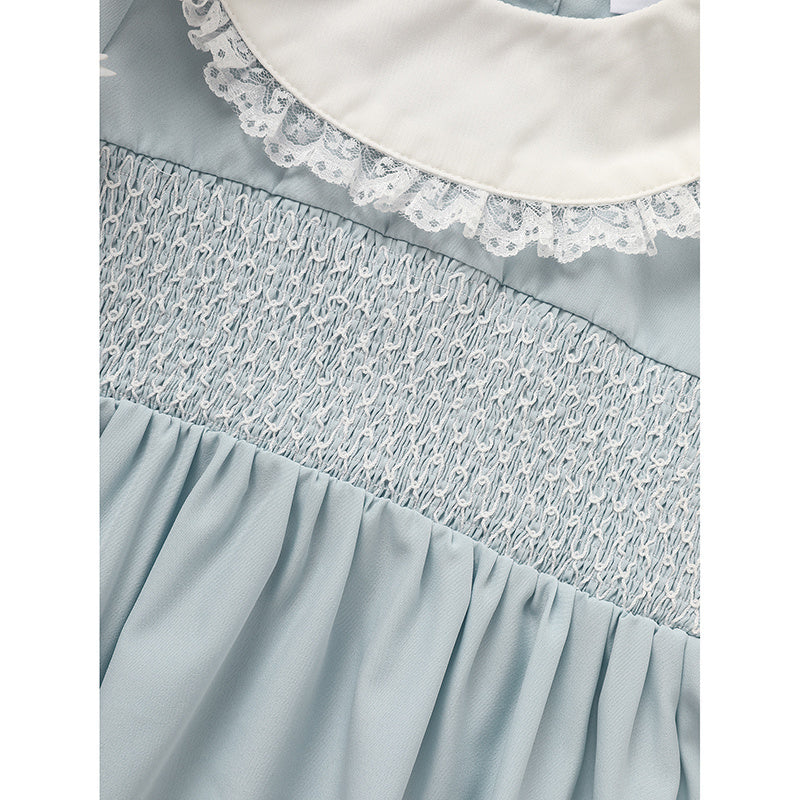 Toddler Girls' Smocked Dress Cute Puff Short Sleeves Lace Crew Neck, Adorable Princess Party Dress