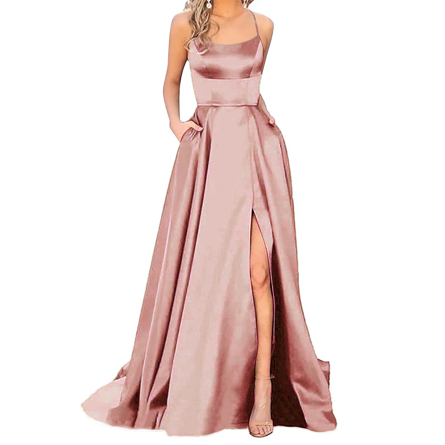 Solid Color Long Slimming And Shoulder Dress