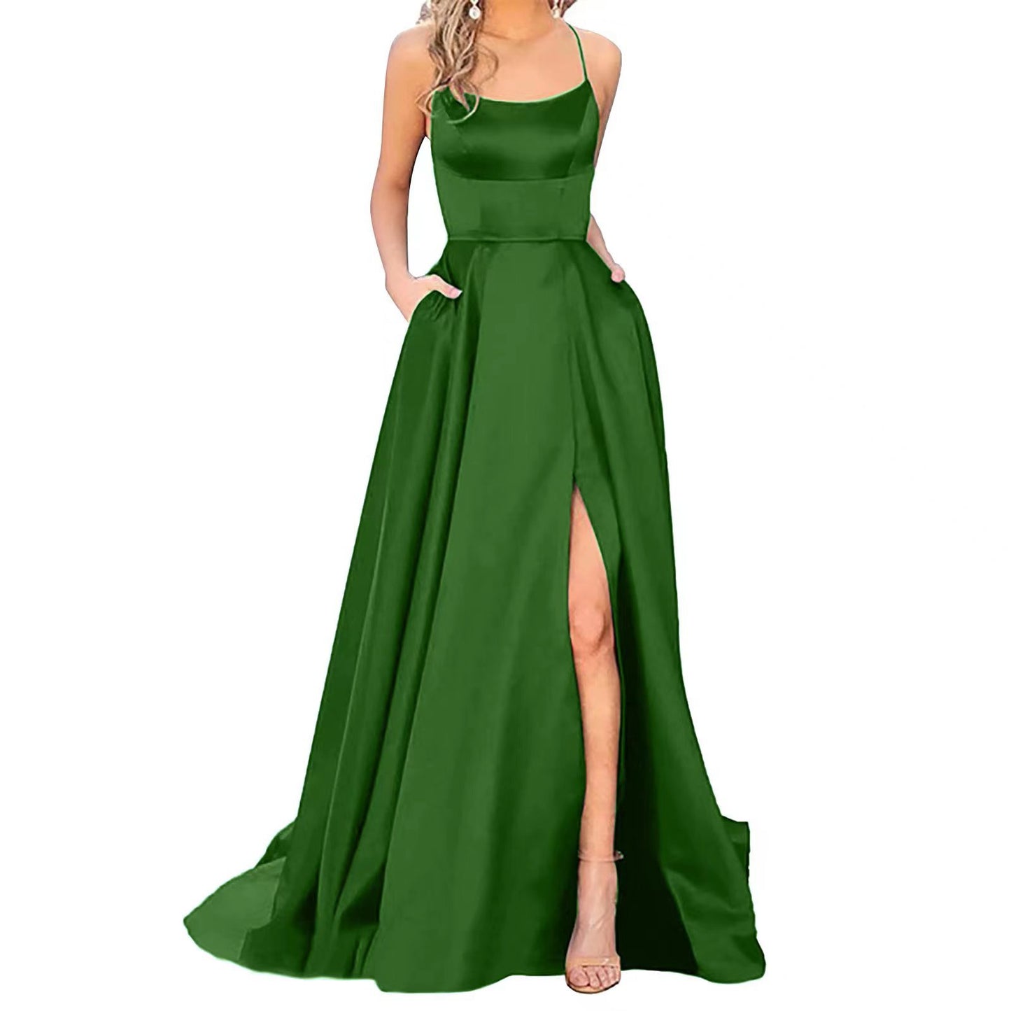 Solid Color Long Slimming And Shoulder Dress