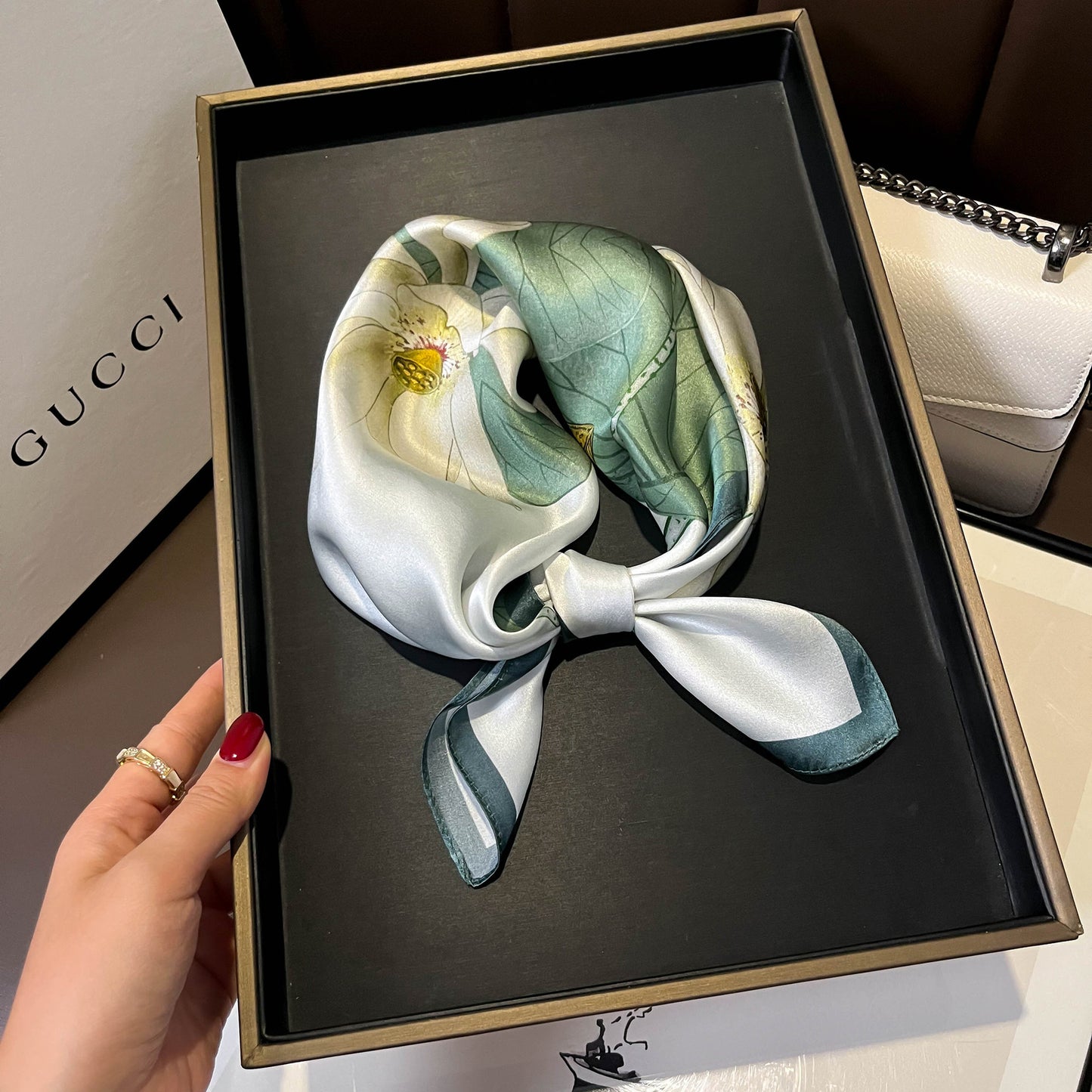 Beige Silk Square Scarf