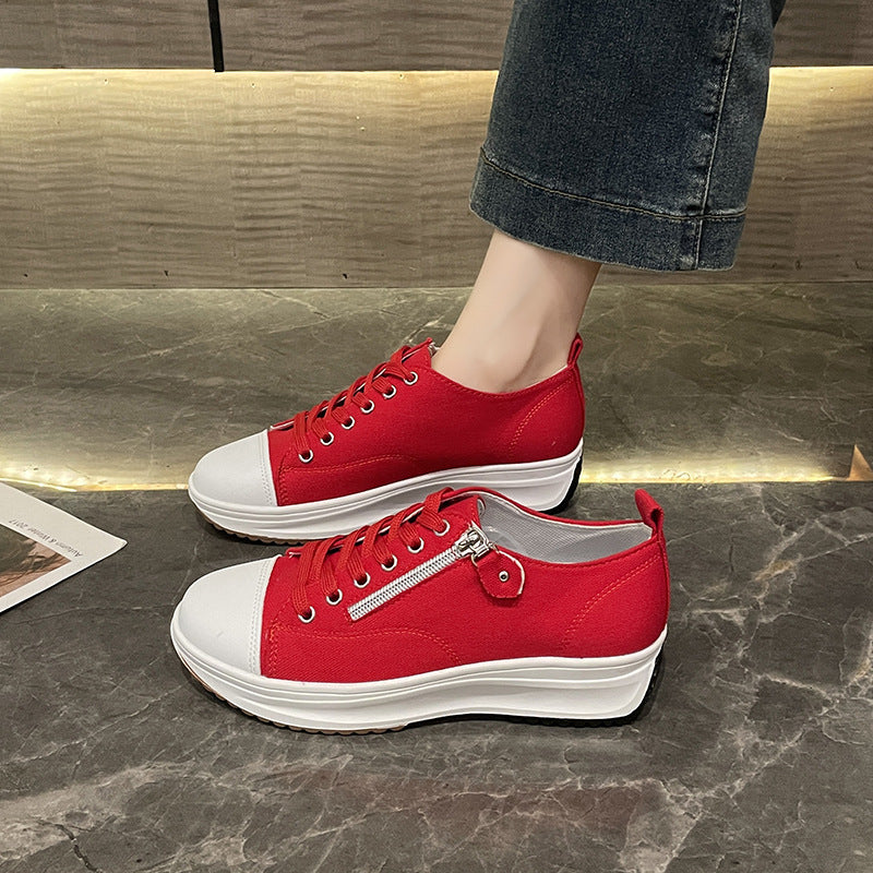Solid Color Low Cut Fashion Round Head Lace-up Platform
