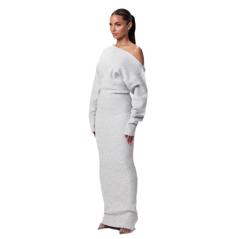 Slim Long Sleeve Knitted Dress  Off-shoulder Bodycon