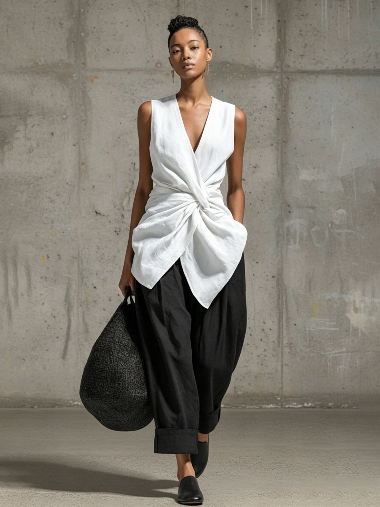 Tie-front V-neck Sleeveless Top Wide-leg Pantsuit