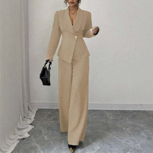 Solid-color Long-sleeve Straight-leg Pants Set